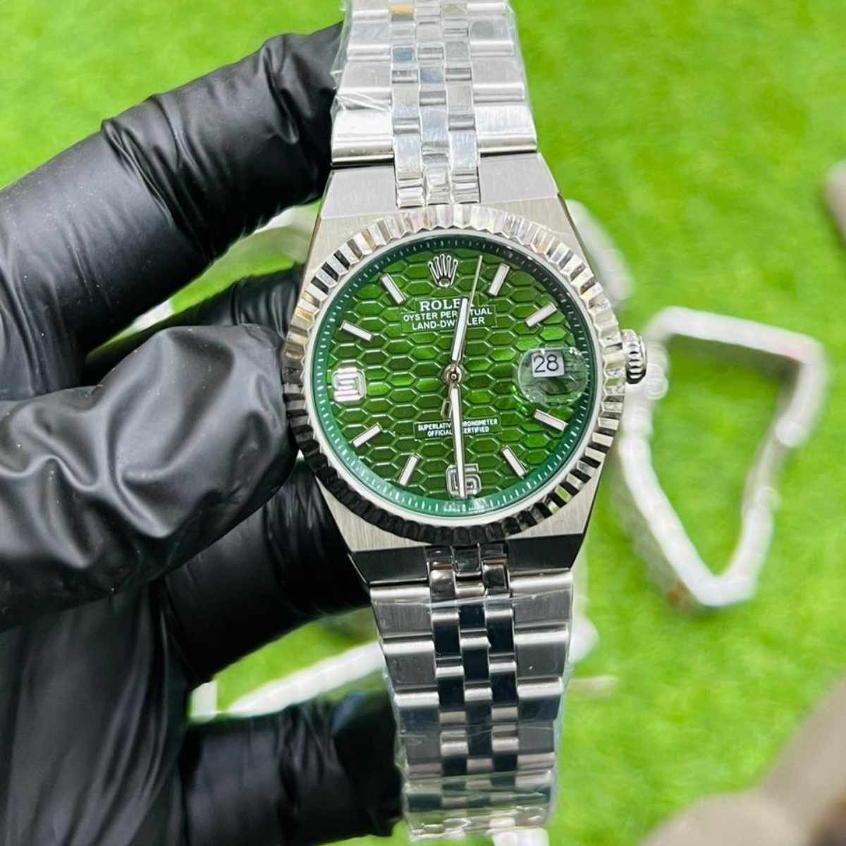 Rolex Land-Dweller|Silver Chain| Green Dial|