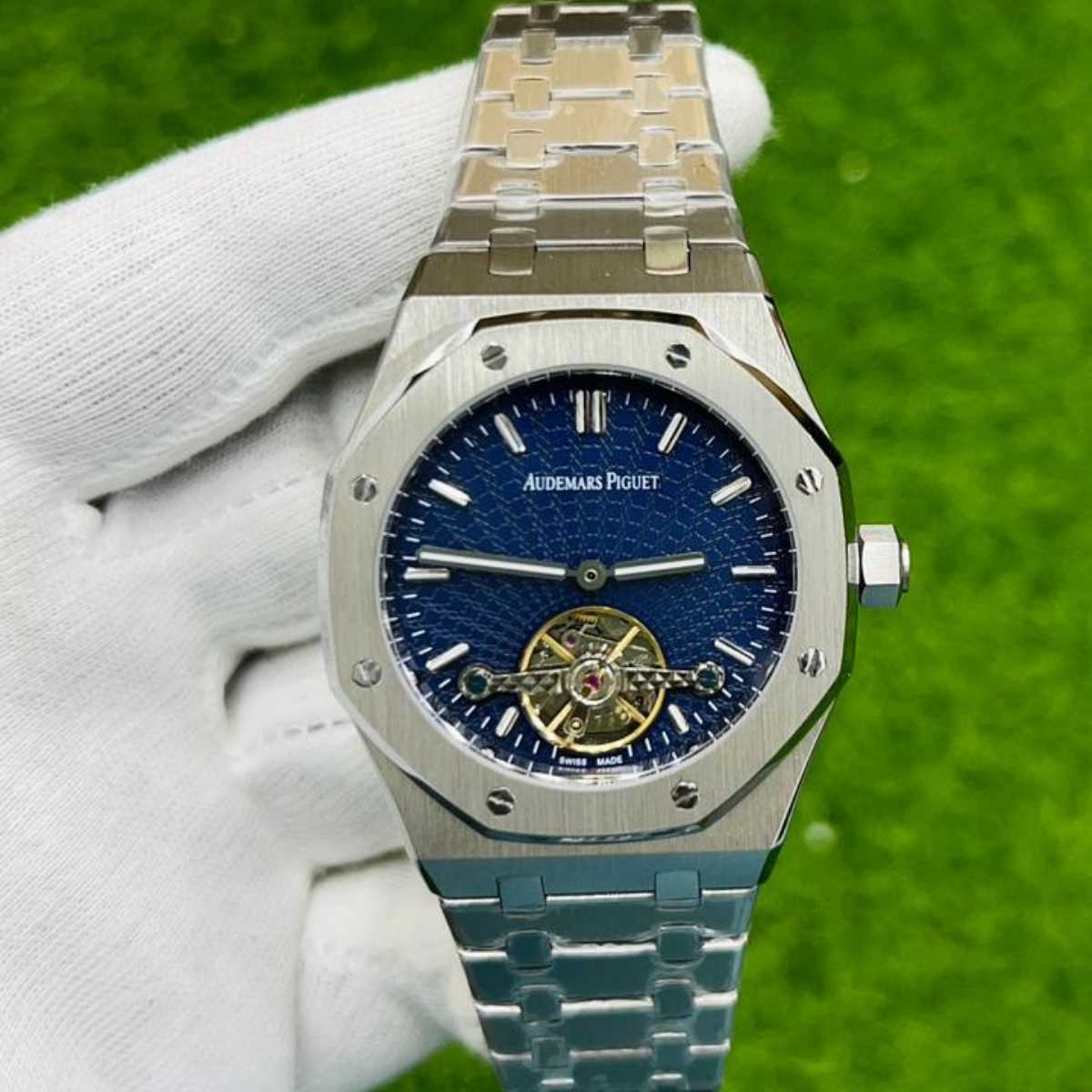 AP|Open Heart Model|Silver Chain|Navy Blue Dial|