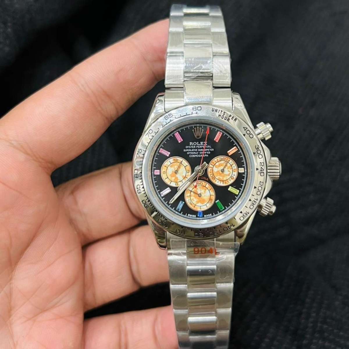Rolex Daytona|Silver Chain|Black Dial|Rainbow Model|
