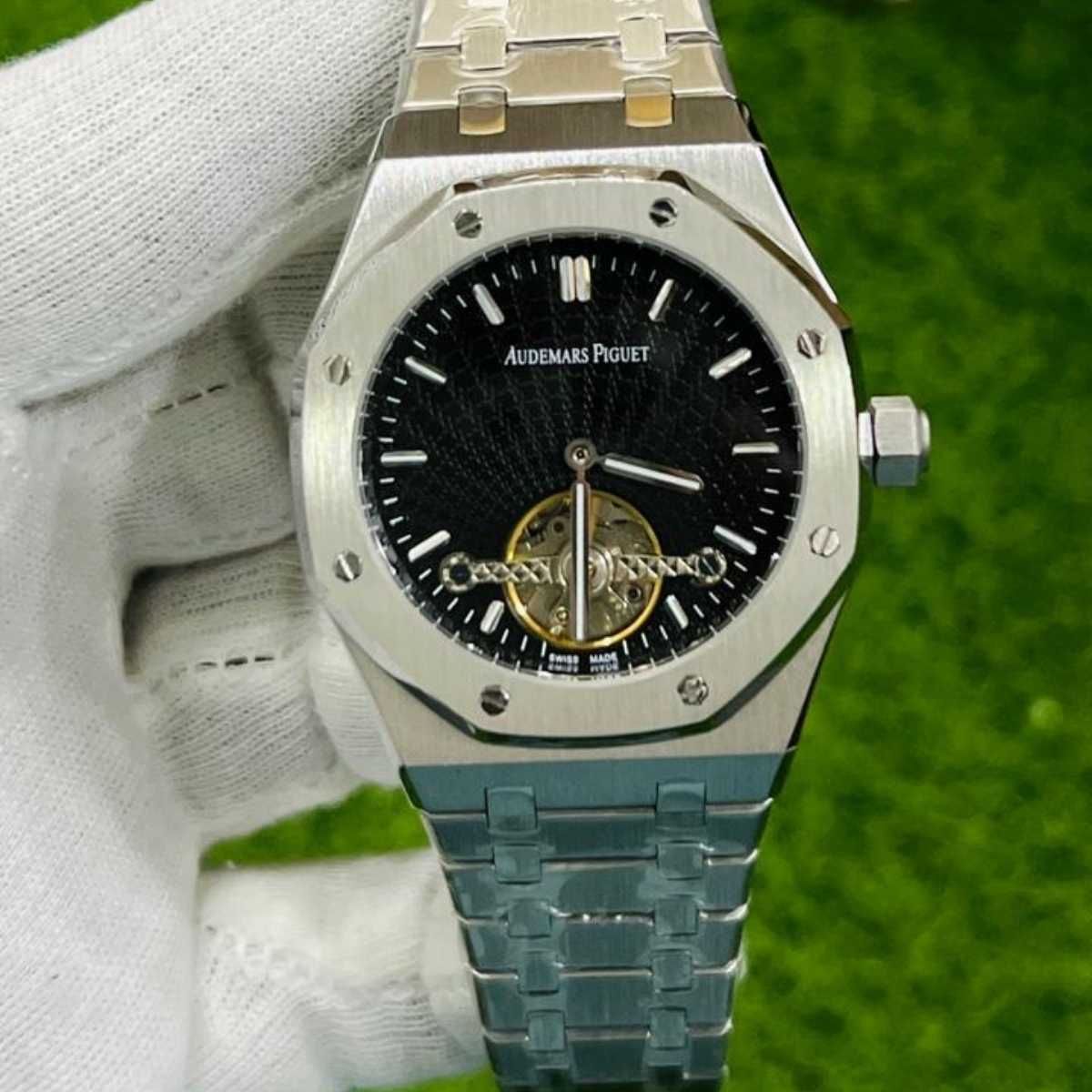 AP|Open Heart Model|Silver Chain|Black Dial|