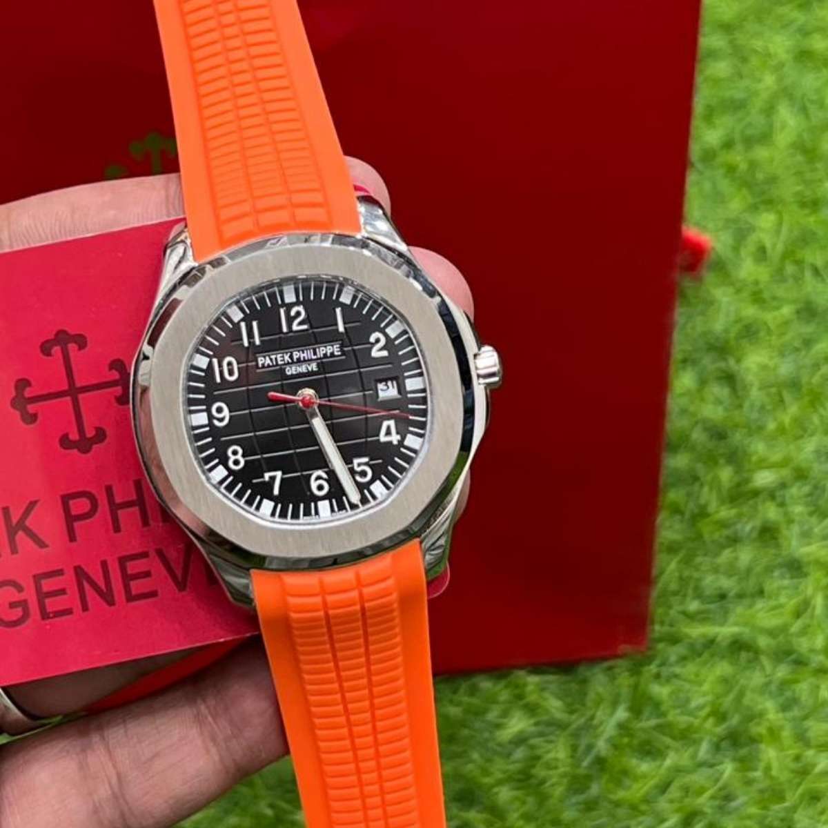 Patek Phillipe Aquanaut|Orange Strap|Silver Case|