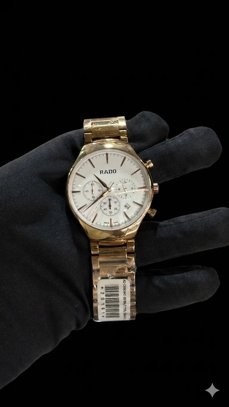 Rado Coupole Chronograph|White Dial|Rose Gold|