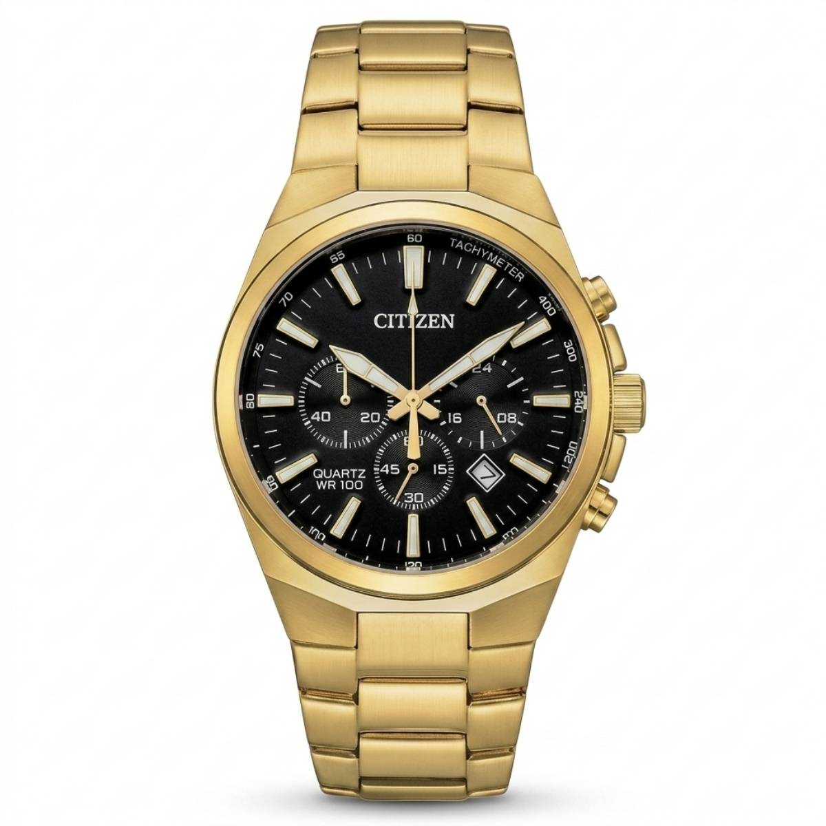 Citizen Chronograph Black Dial Gold-Tone Stainless Steel Men's Watch AN3682-54E