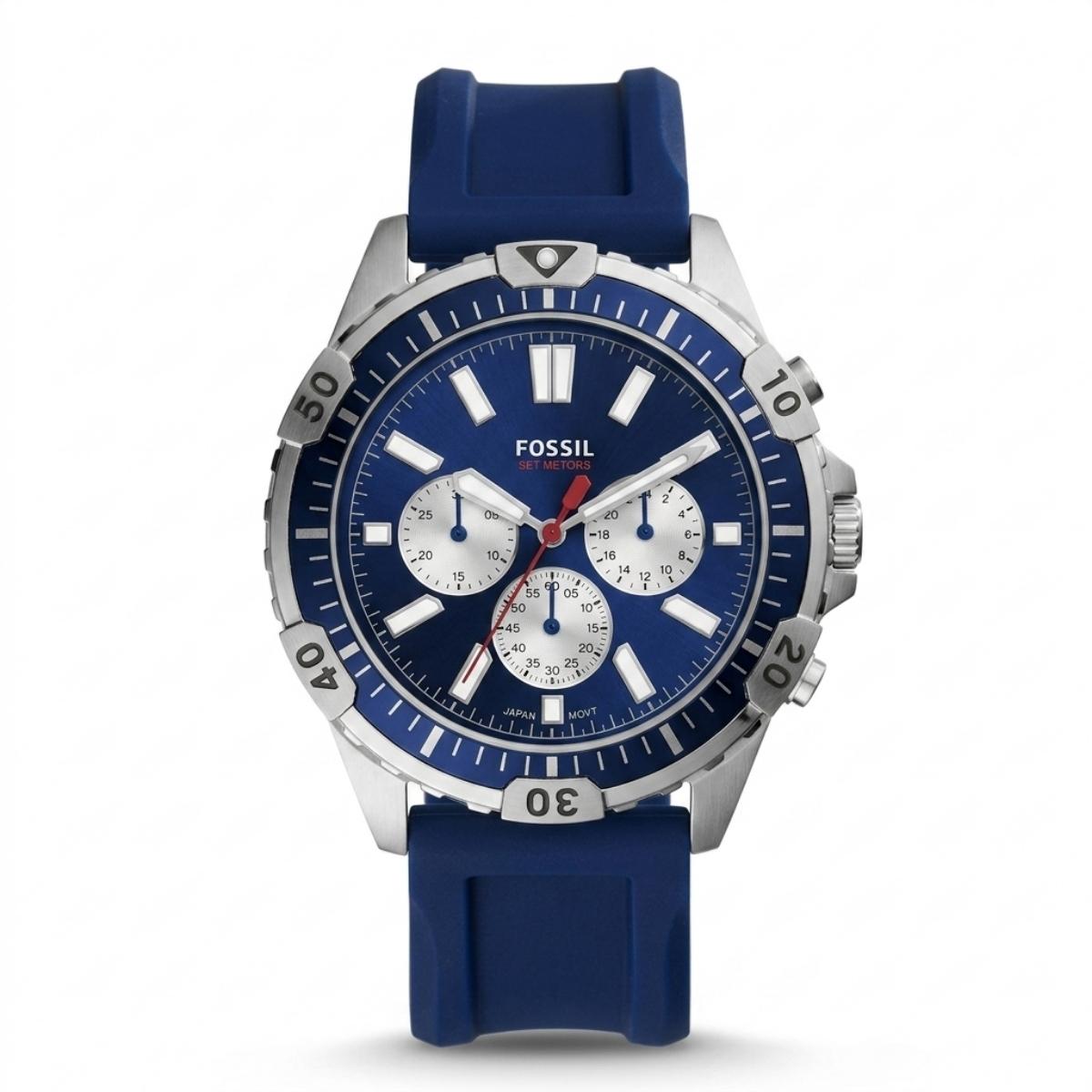 Fossil FB-01 Men's Blue Dial Navy Silicone Strap Watch FS5709