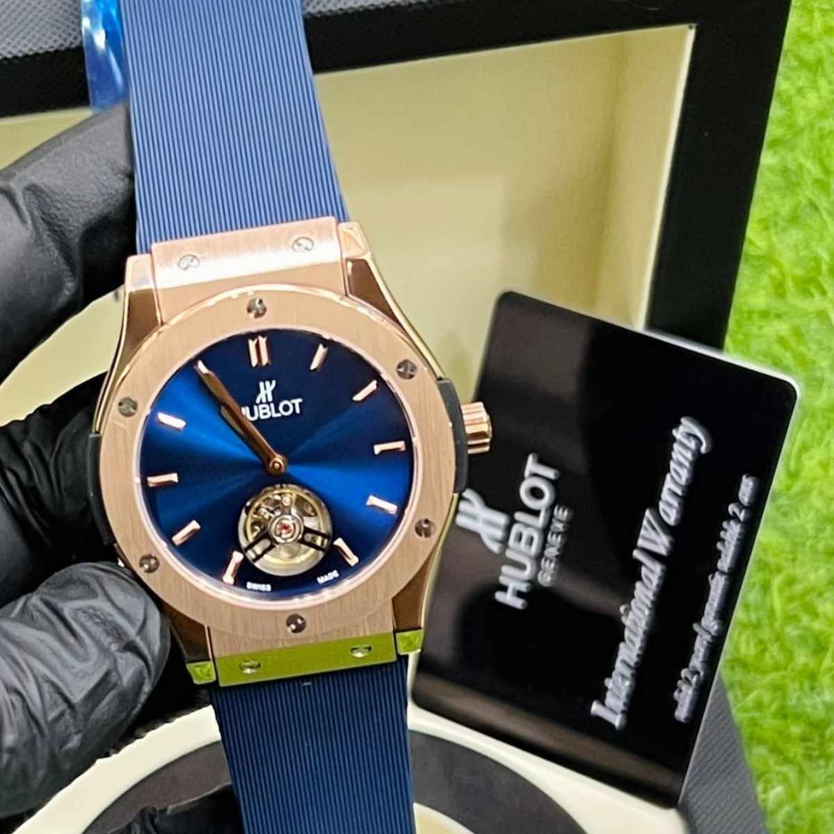 Hublot Auto|Rose Case|Blue Strap|Blue Dial|