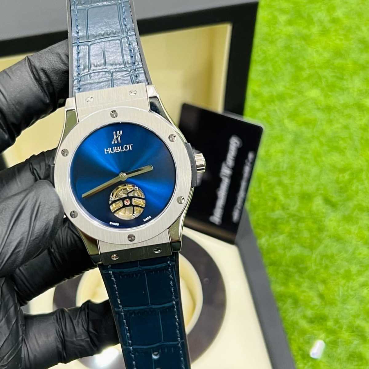 Hublot Auto|Silver Case|Blue Strap|Blue Dial|