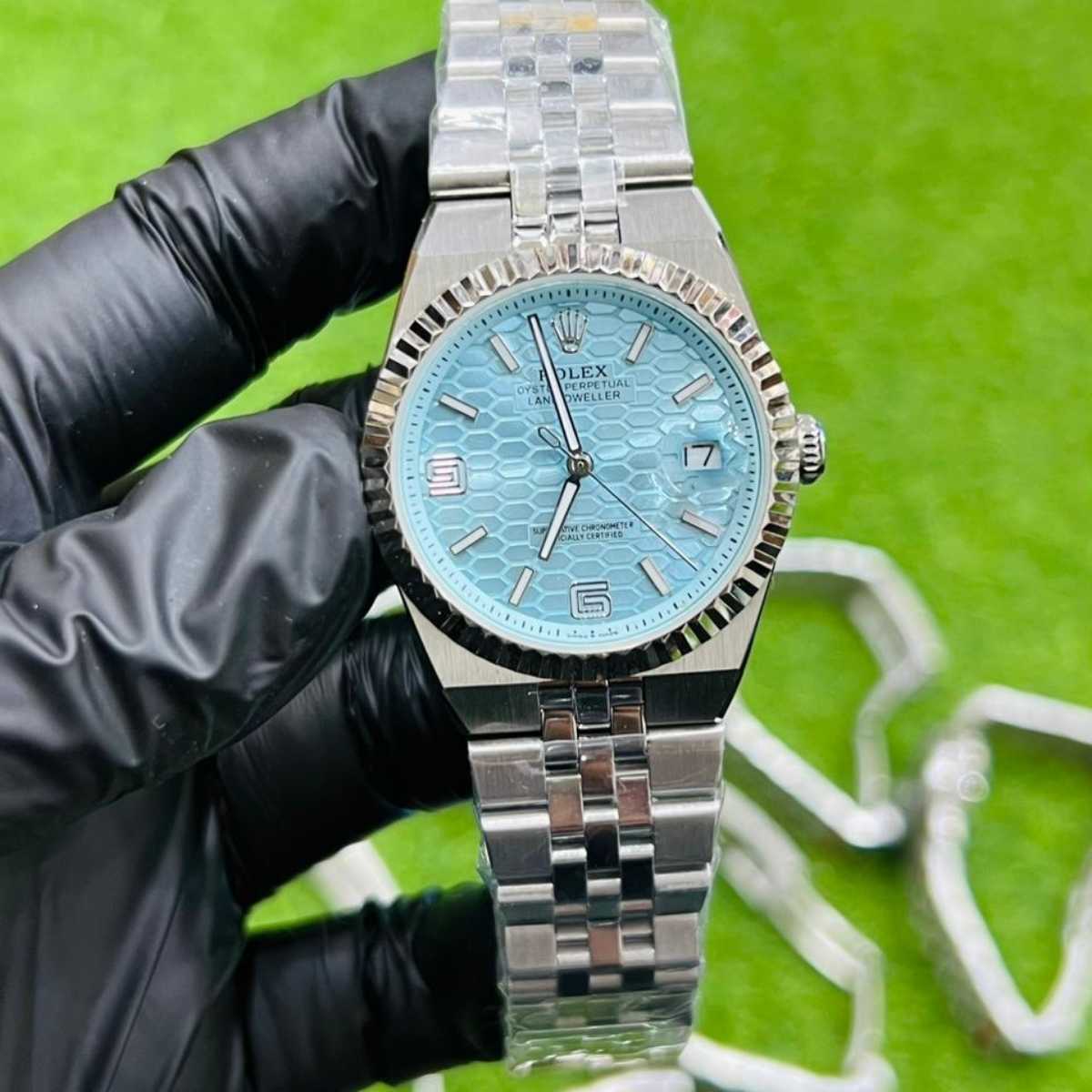 Rolex Land-Dweller|Silver Chain| Sky Blue Dial|