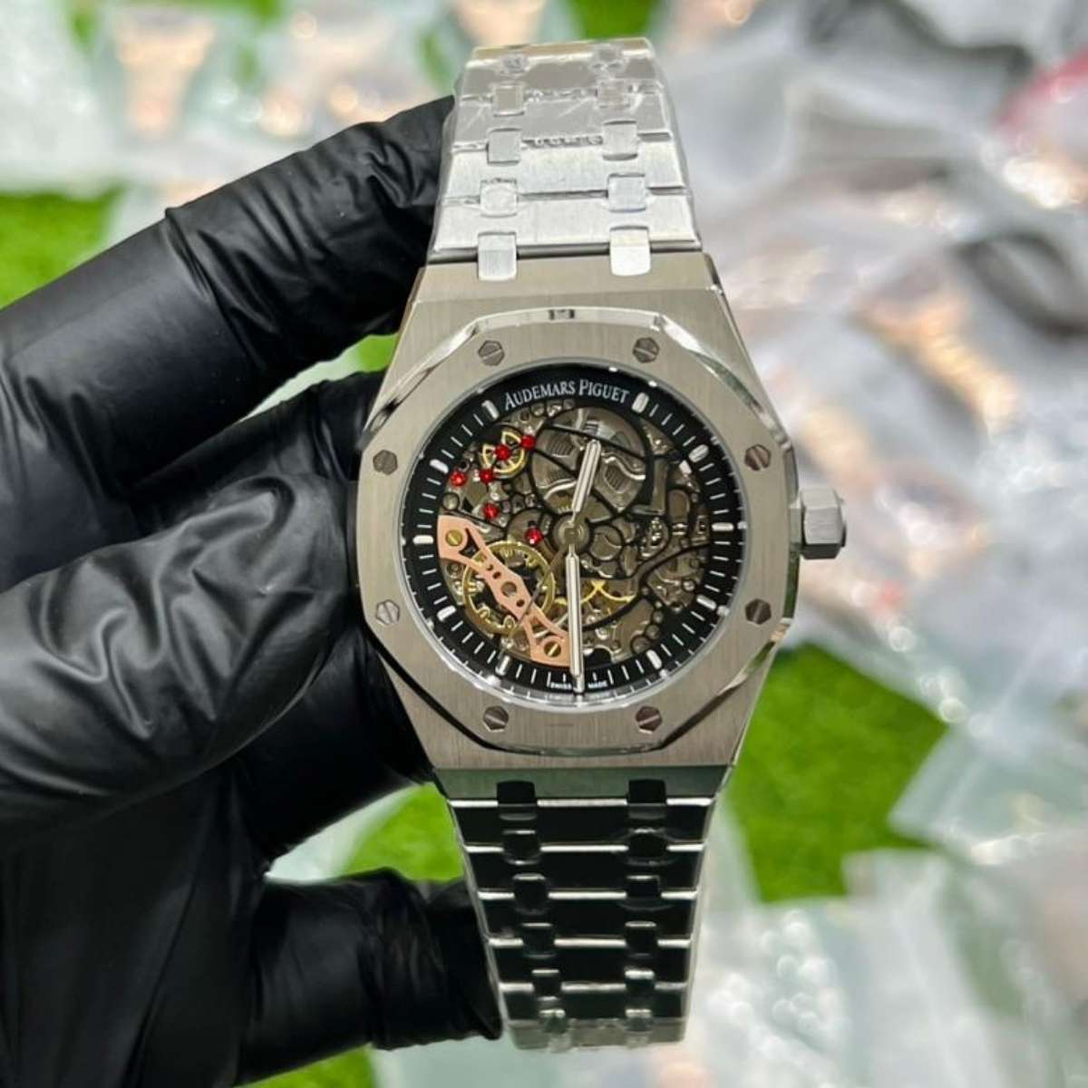 AP Skeleton|Silver Chain|Black Dial|