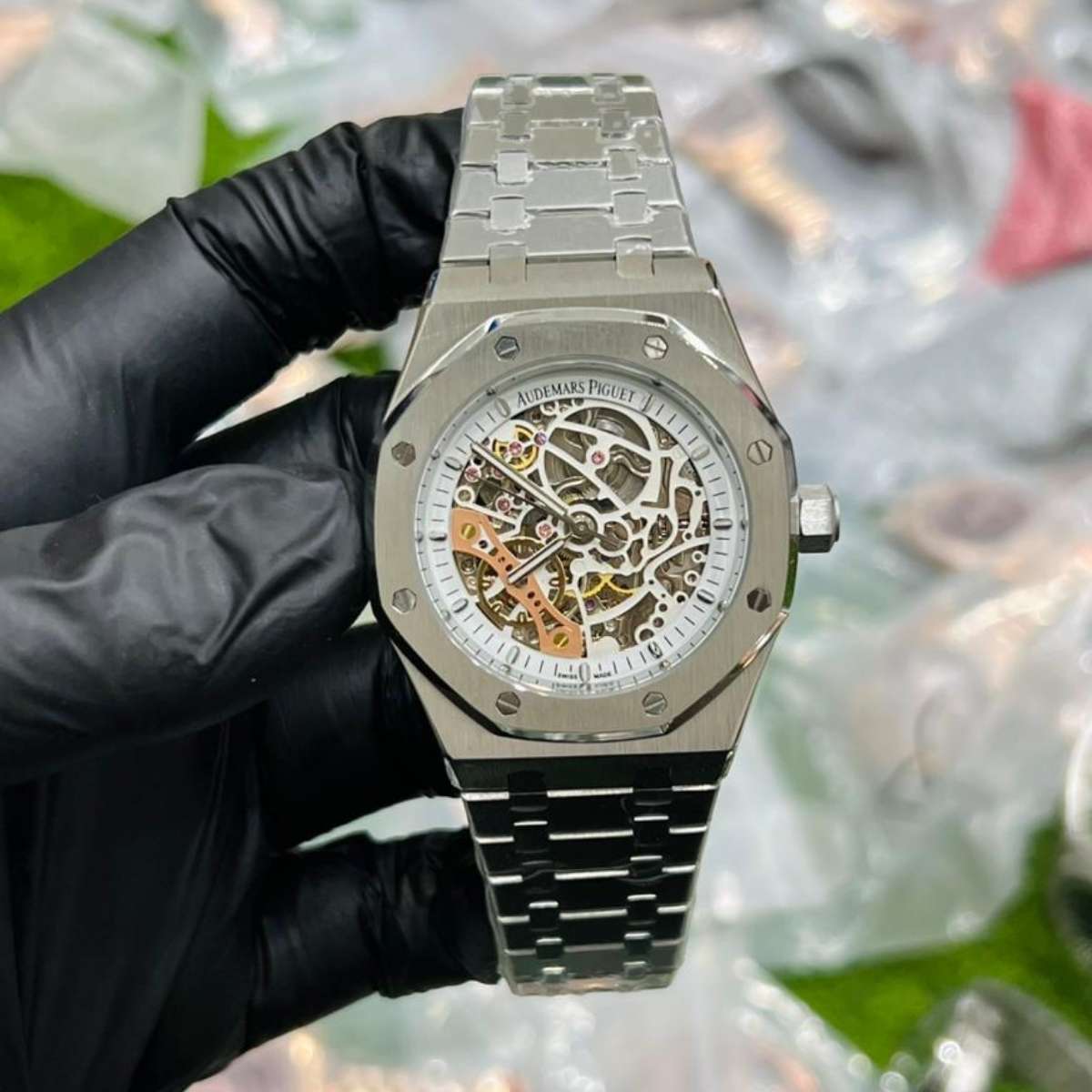 AP Skeleton|Silver Chain|White Dial|