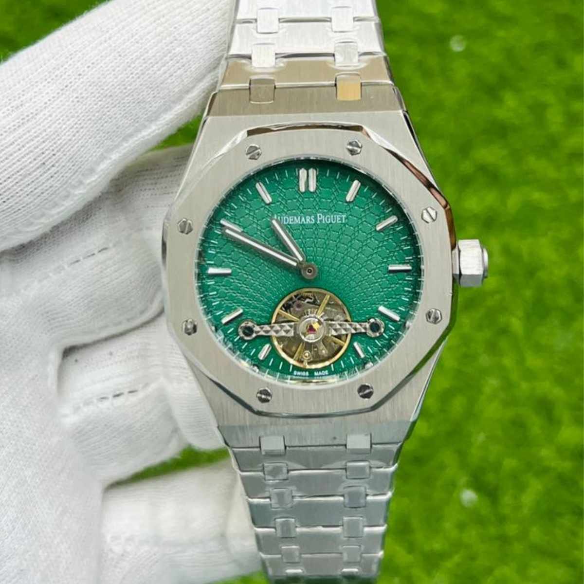 AP|Open Heart Model|Silver Chain|Green Dial|