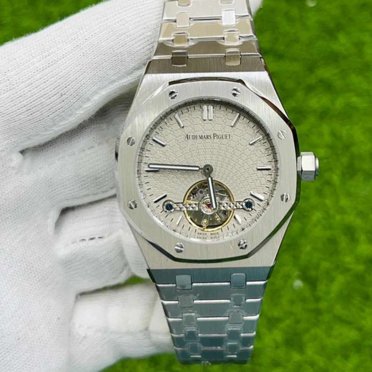 AP|Open Heart Model|Silver Chain|Grey Dial|