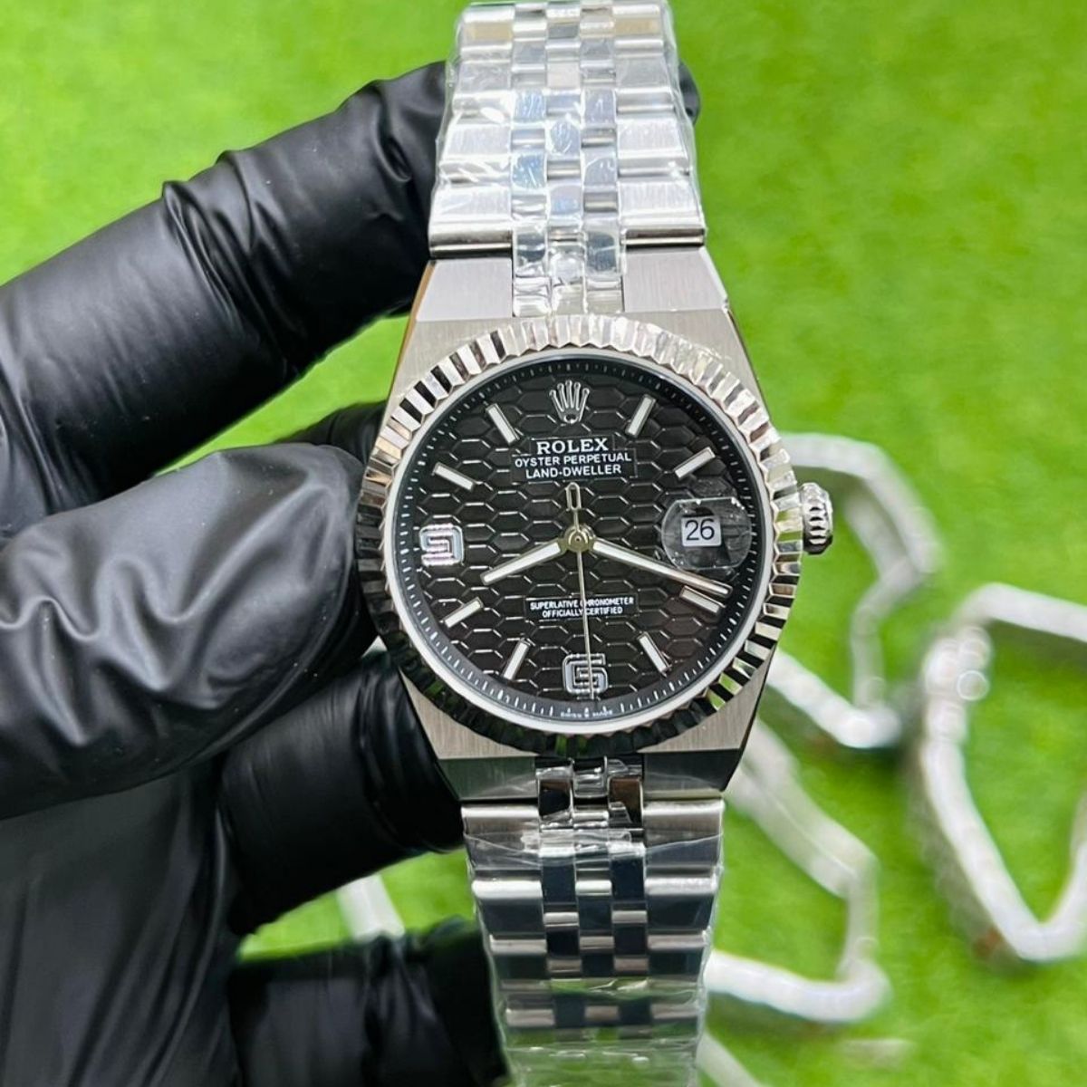 Rolex Land-Dweller|Silver Chain|Black Dial
