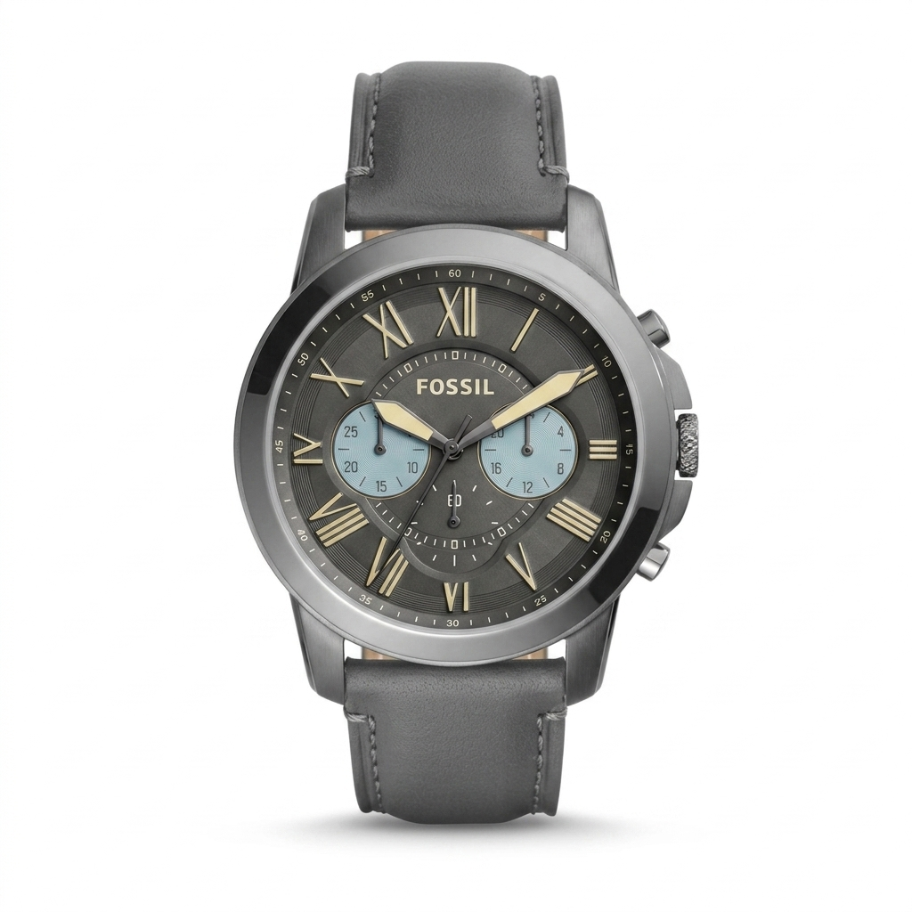 Fossil Grant Men's Chronograph Grey Dial Grey Leather Strap Watch FS5183