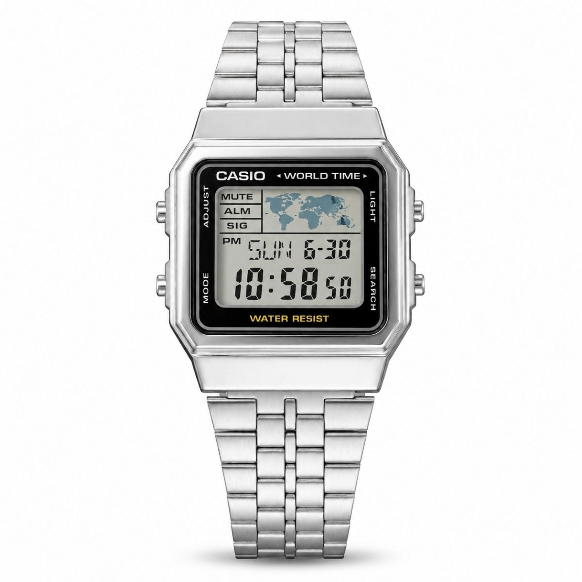 Casio A500WA-1 World Time Digital Stainless Steel Watch