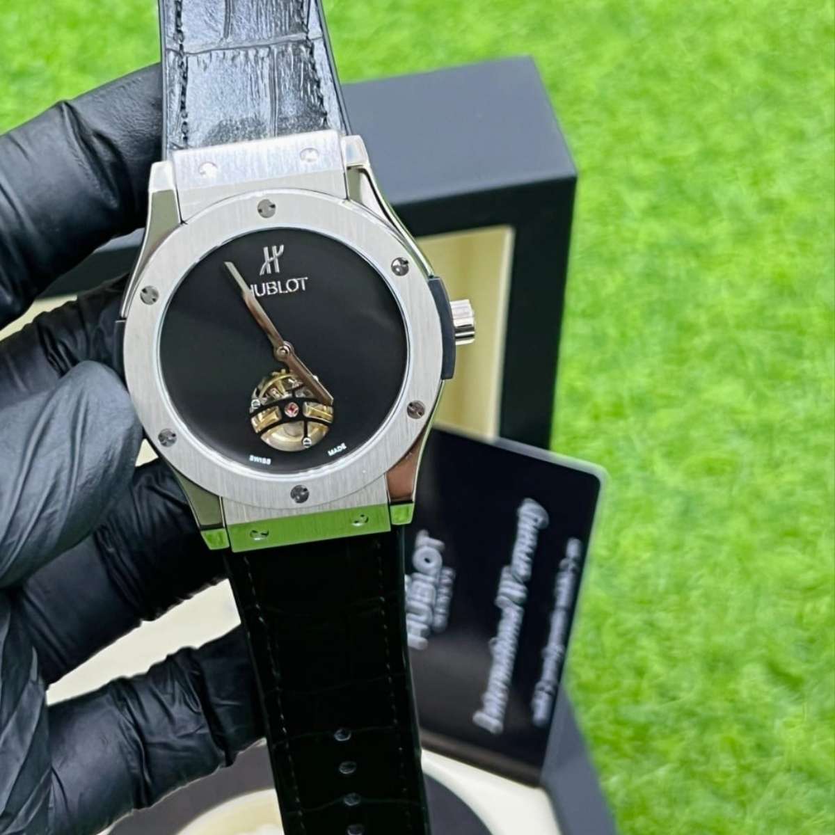 Hublot Auto|Silver Case|Black Strap|Black Dial|