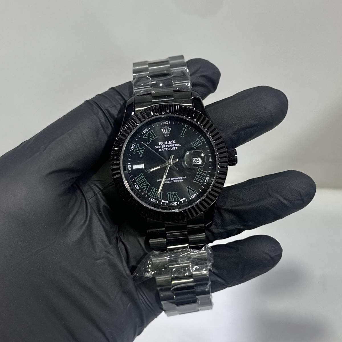 Rolex Mens Black Chain Black Dial