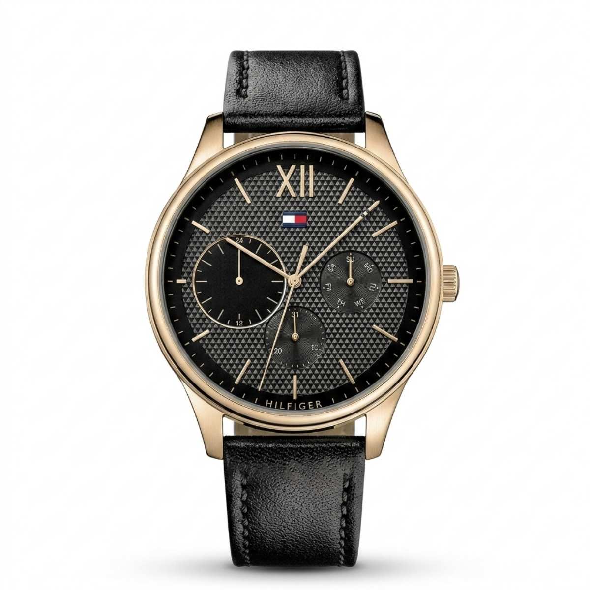 Tommy Hilfiger Asher Men's Textured Black Dial Black Leather Strap 1791788